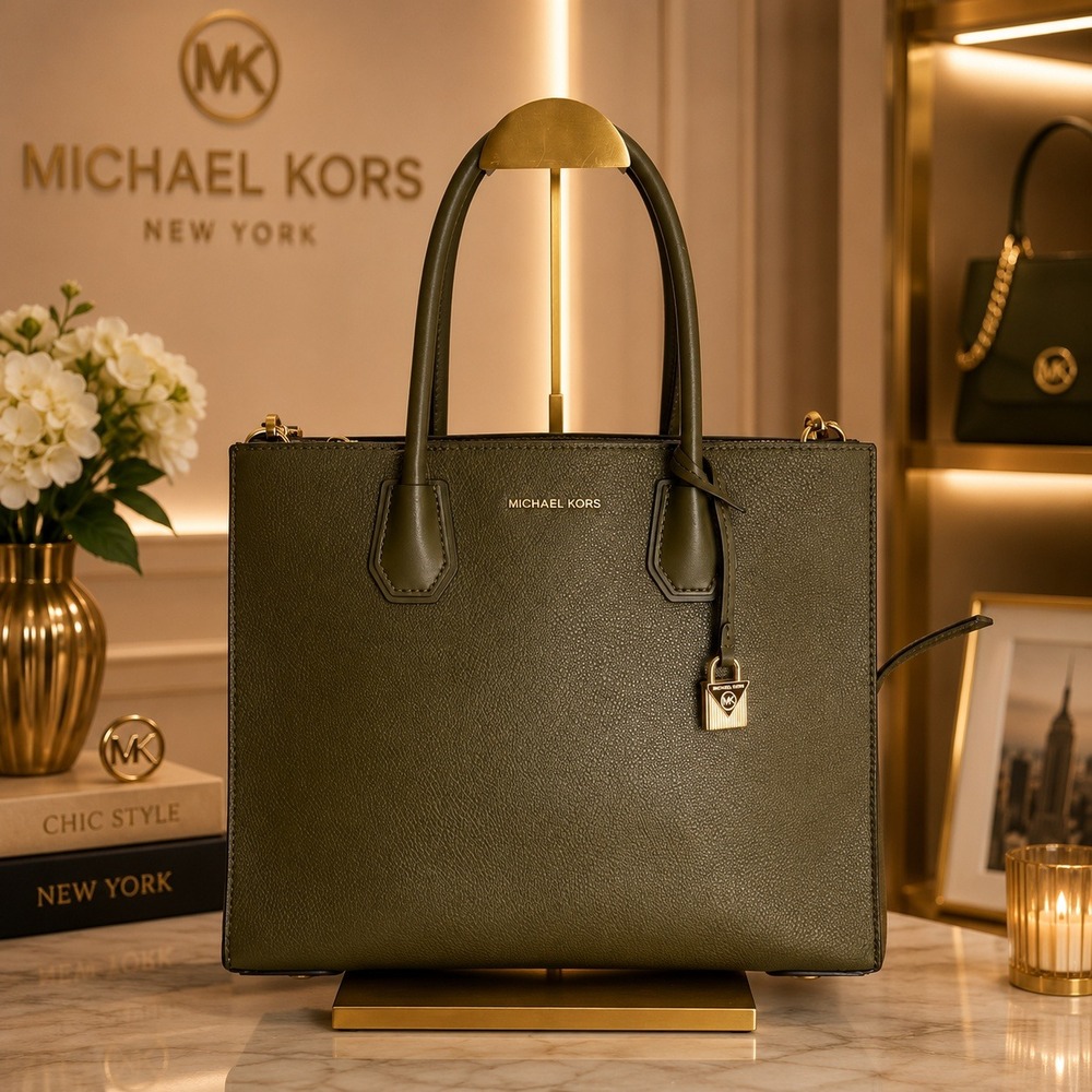 Michael Kors Mercer Large Convertible Tote Purse Bag in Olive Green Color NWT